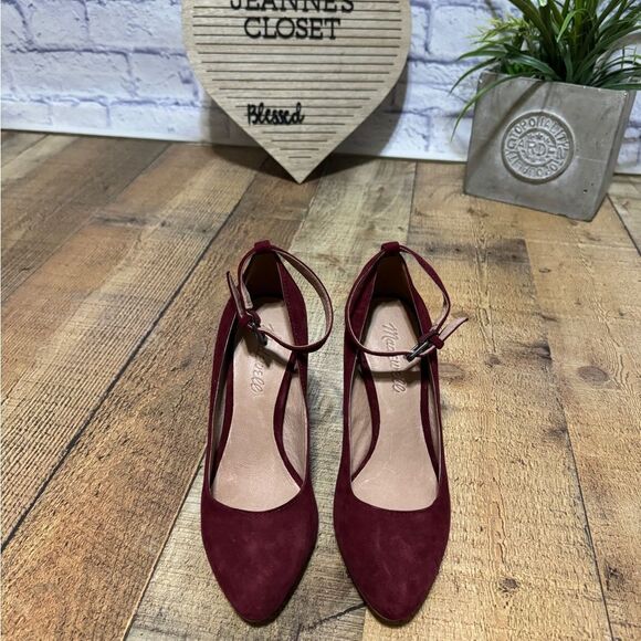 Madewell Sz 5 Cara Red Suede Block Heel Adjustable Stretch Buckle Ankle Strap - Picture 4 of 10